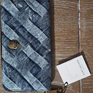Kurt Geiger London Kensington Zip Around Wallet- Woven Bleached Denim